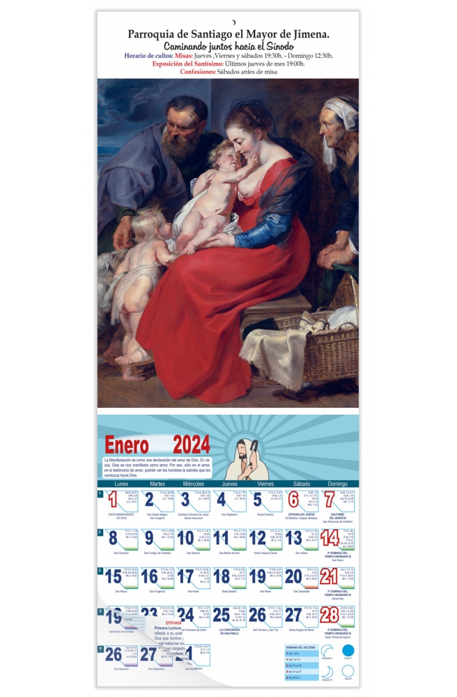 Calendario vertical de pared "La Sagrada Familia" (Rubens)