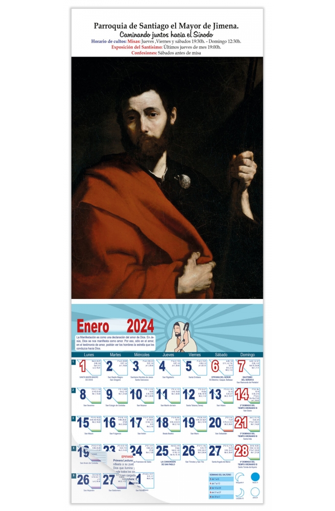 Calendario vertical de pared "Apostol Santiago" (José de Ribera)