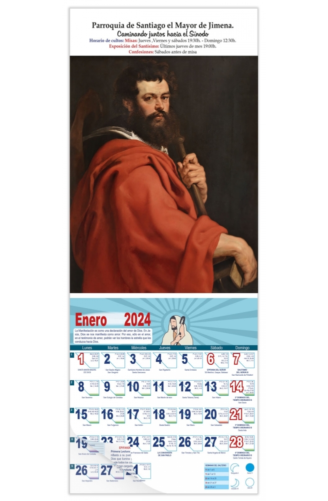 Calendario vertical de pared "Apostol Santiago" (Rubens)