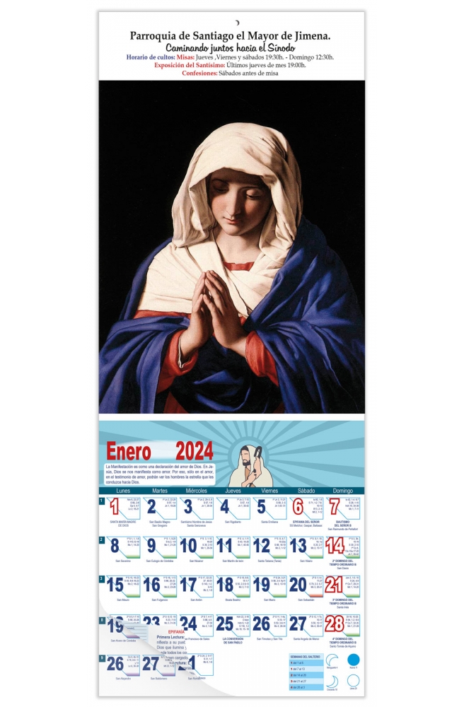 Calendario vertical de pared "La Oración de La Virgen" (Sassoferrato)