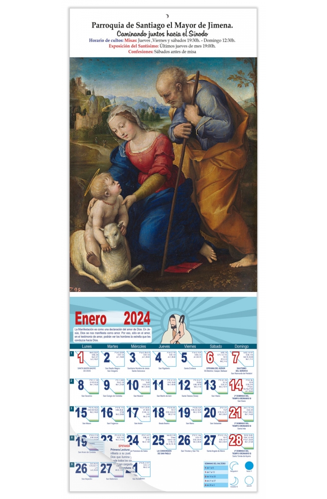 Calendario vertical de pared "La Sagrada Familia del Cordero" Rafael