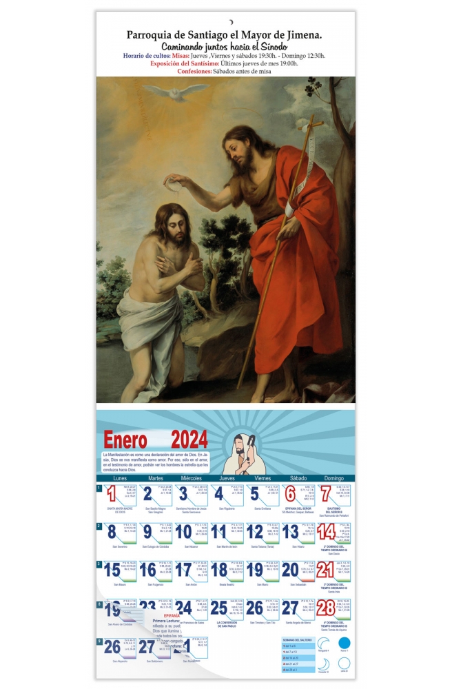 Calendario vertical de pared "El Bautismo del Señor" (Murillo)