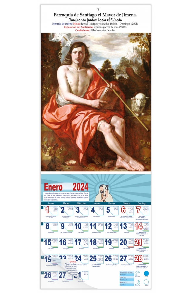 Calendario vertical de pared "San Juan Bautista" (Antonio del Castillo)
