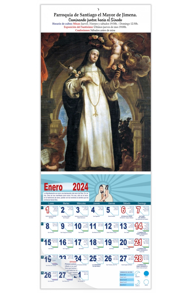 Calendario vertical de pared "Santa Rosa de Lima" (Claudio Coello)