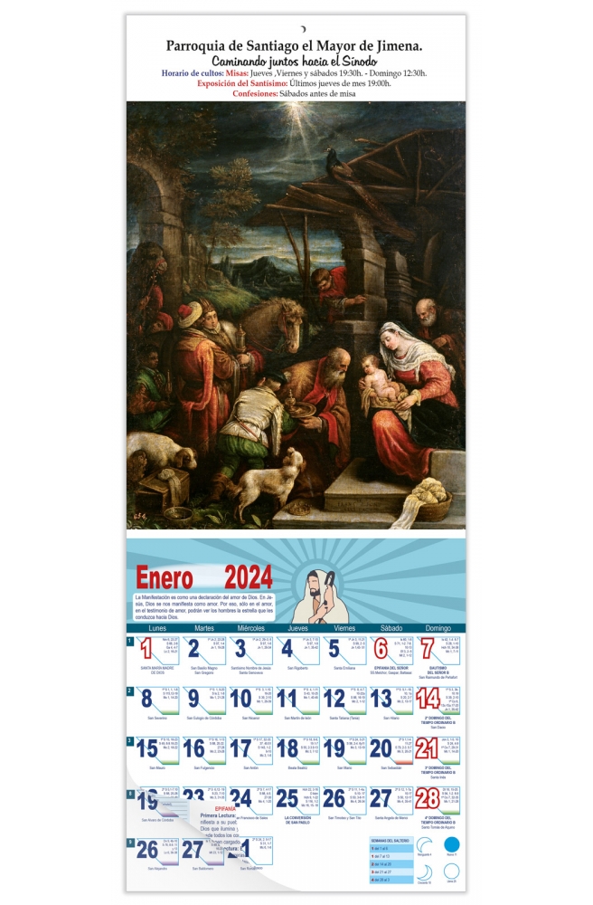 Calendario vertical de pared "Adoración de los Reyes" (Francesco Bassano)