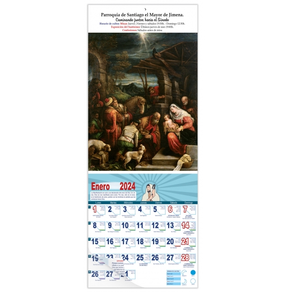 Calendario vertical de pared "Adoración de los Reyes" (Francesco Bassano)