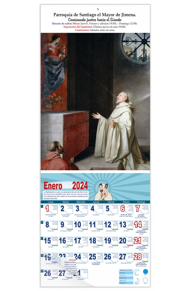 Calendario vertical de pared "San Bernardo y la Virgen" (Alonso Cano)