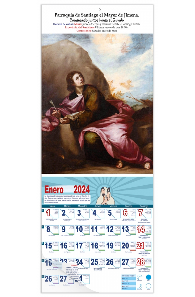 Calendario vertical de pared "San Juan Evangelista en Patmos" (Alonso Cano)