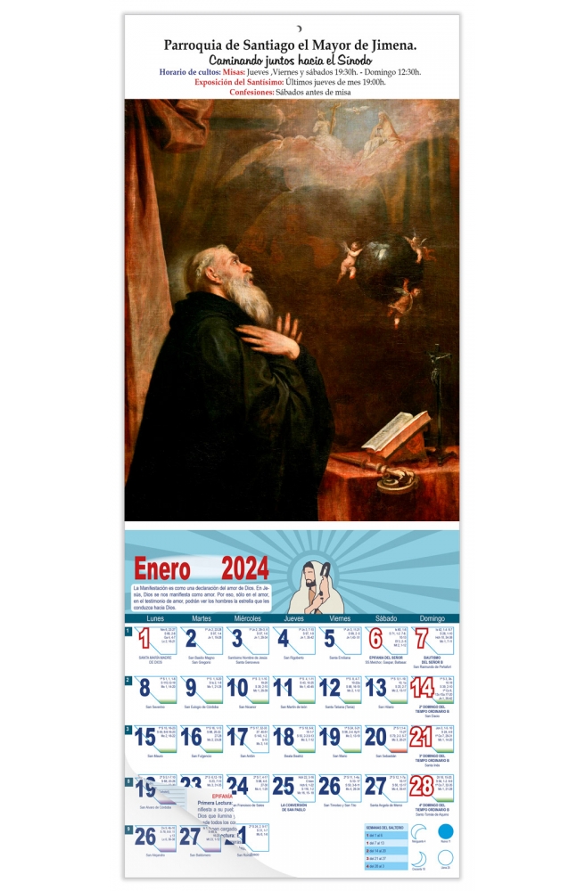 Calendario vertical de pared "Visión de San Benito y tres ángeles" (Alonso Cano)