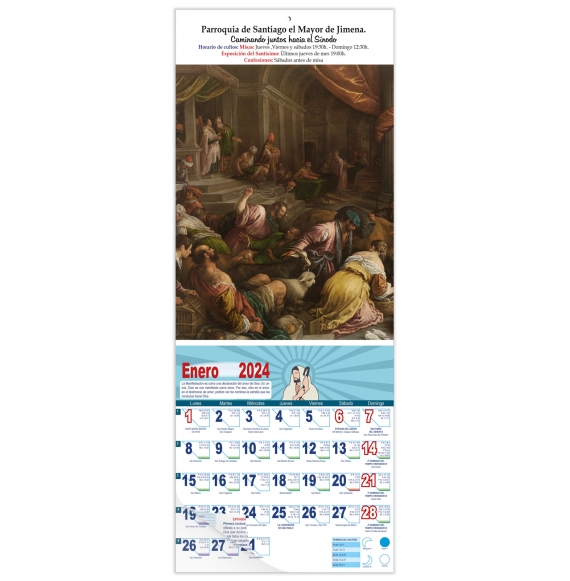 Calendario vertical de pared "Expulsión de los mercaderes" (Francesco Bassano)