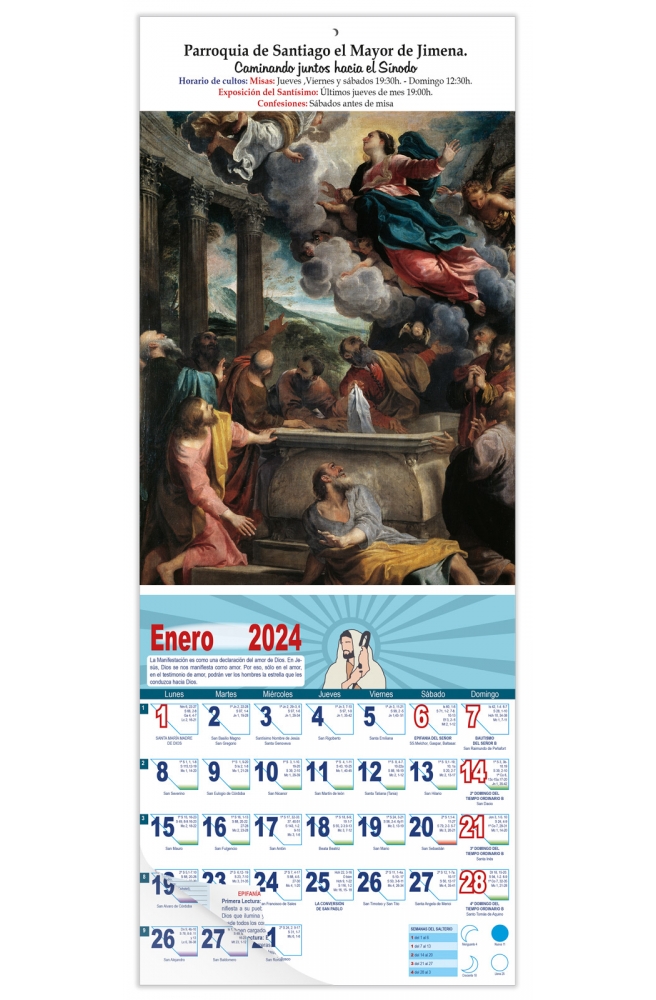 Calendario vertical de pared "La Asunción de la Virgen" (Ludovico Carracci)