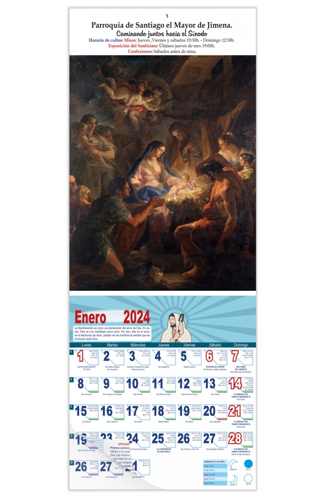 Calendario vertical de pared "Adoración de los pastores" (Corrado Giaquinto)