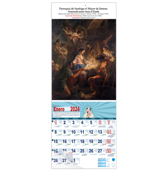 Calendario vertical de pared "Adoración de los pastores" (Corrado Giaquinto)