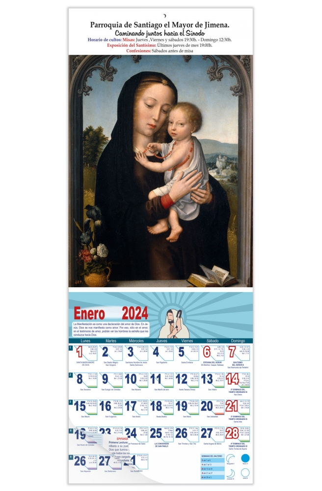 Calendario vertical de pared "Virgen con el Niño" (David Gerard)