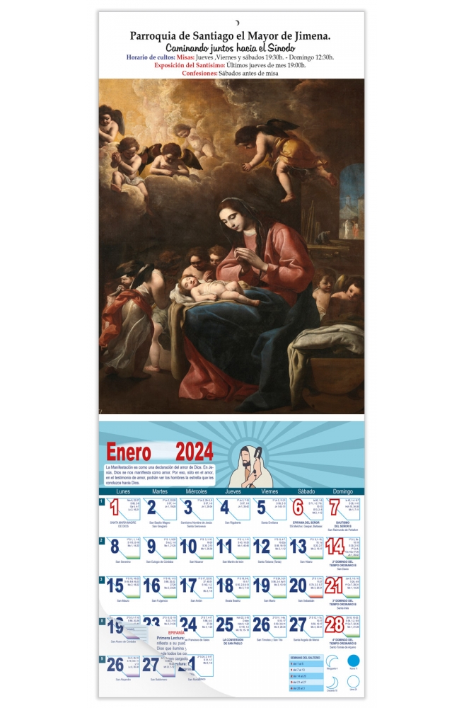 Calendario vertical de pared "Virgen con el Niño" (Eugenio Cajés)