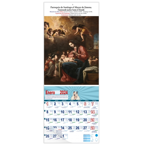 Calendario vertical de pared "Virgen con el Niño" (Eugenio Cajés)
