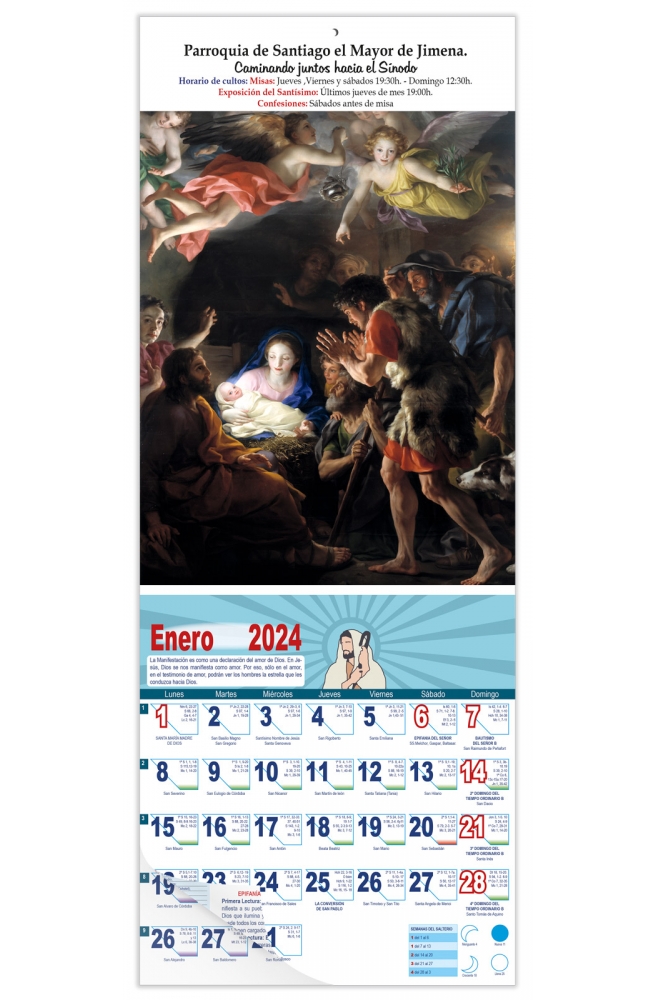 Calendario vertical de pared "Adoración de los pastores" (Antón Rafael Mengs)