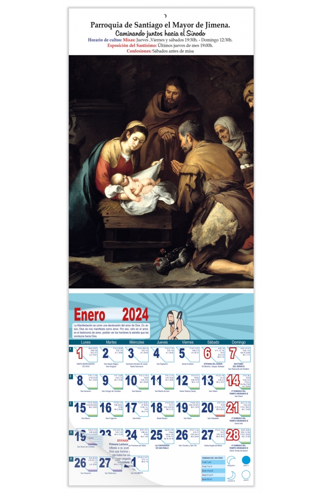 Calendario vertical de pared "Adoración de los pastores" (Murillo)