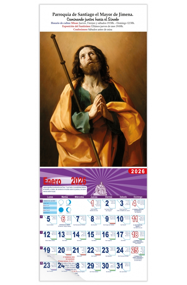 Calendario vertical de pared "Apostol Santiago" (Guido Reni)