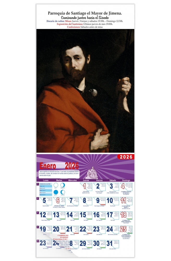 Calendario vertical de pared "Apostol Santiago" (José de Ribera)