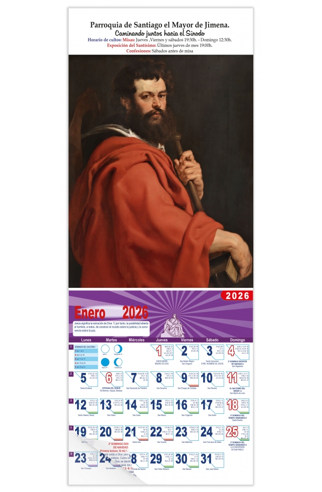 Calendario vertical de pared "Apostol Santiago" (Rubens)