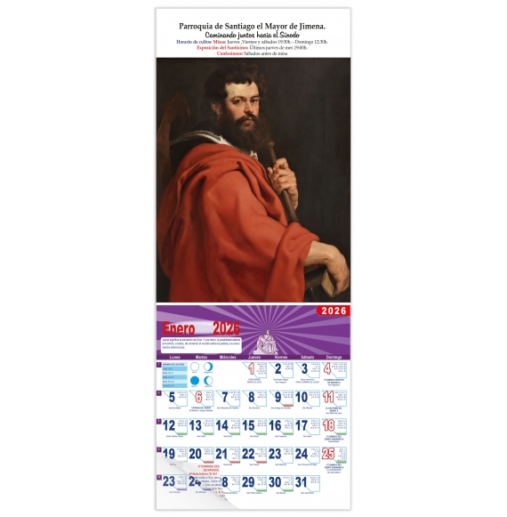 Calendario vertical de pared "Apostol Santiago" (Rubens)