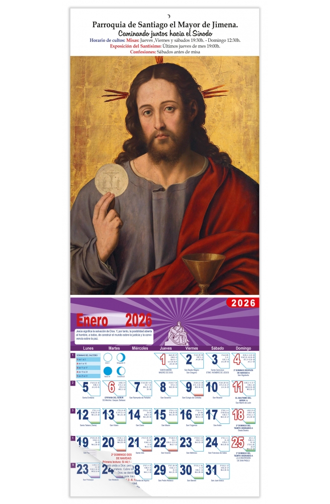 Calendario vertical de pared "El Salvador con la Eucaristía" (Juan de Juanes)