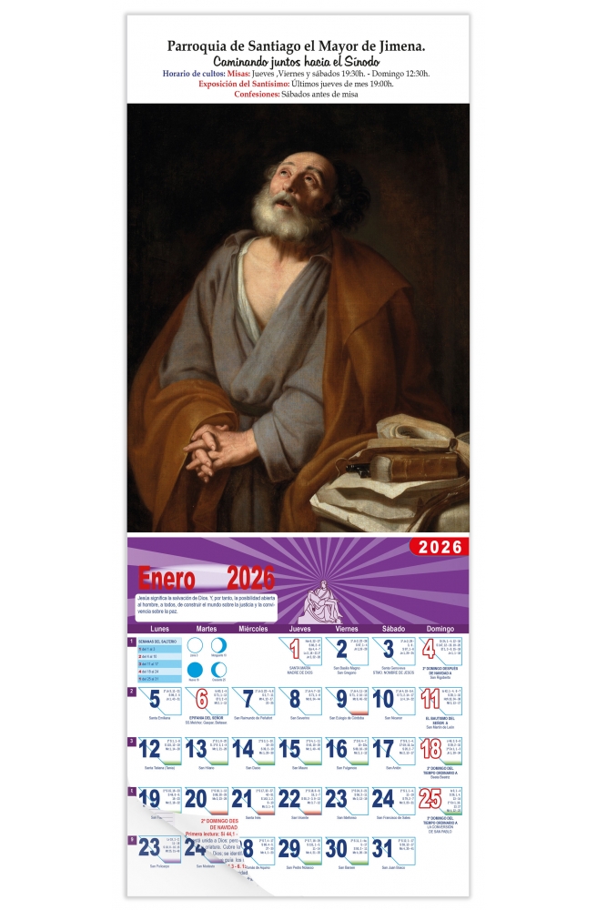 Calendario vertical de pared "Las Lágrimas de San Pedro" (José de Ribera)