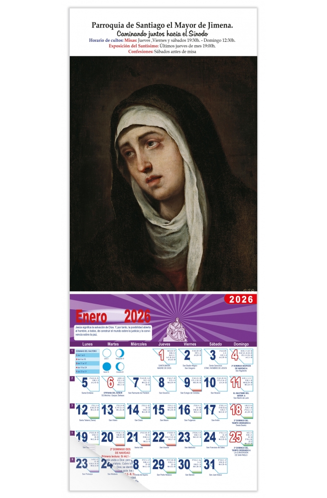 Calendario vertical de pared "Dolorosa" (Murillo)
