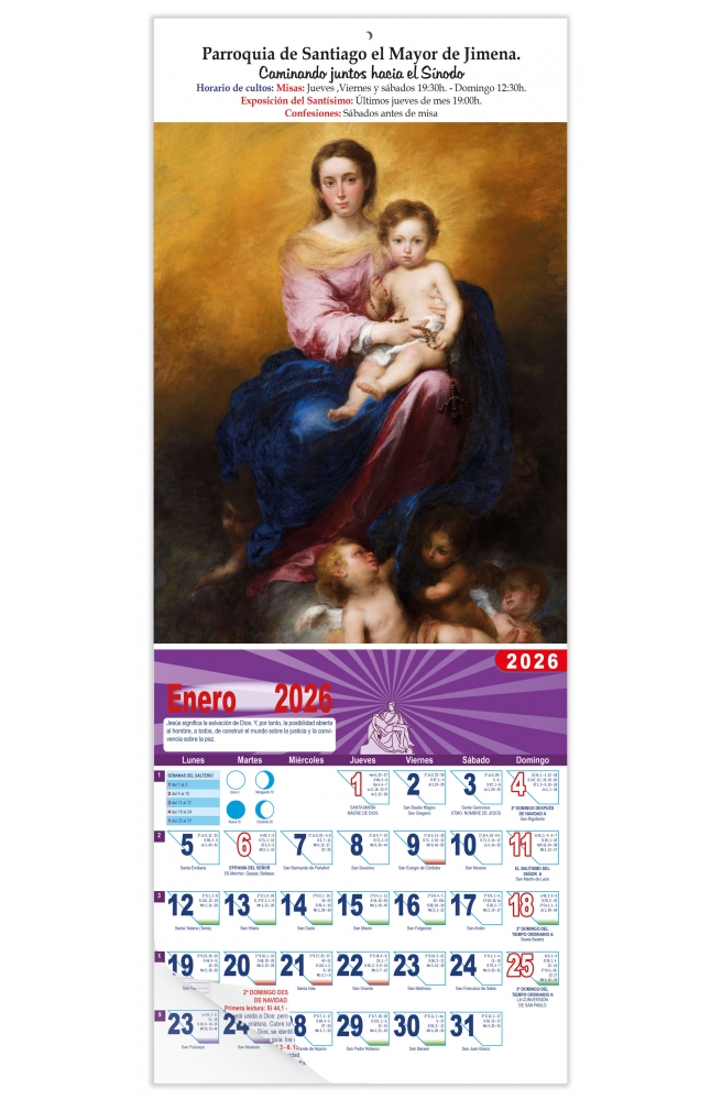 Calendario vertical de pared "Ntra. Sra. del Rosario"(Murillo)