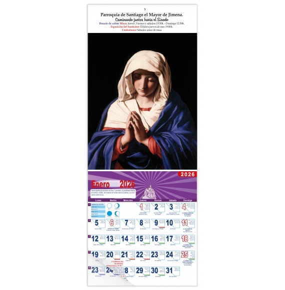 Calendario vertical de pared "La Oración de La Virgen" (Sassoferrato)