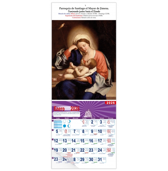 Calendario vertical de pared "Los Cuidados de La Virgen" (Sassoferrato)