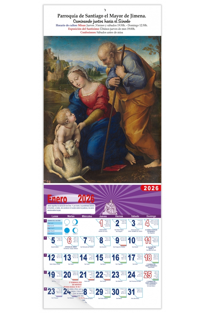 Calendario vertical de pared "La Sagrada Familia del Cordero" Rafael