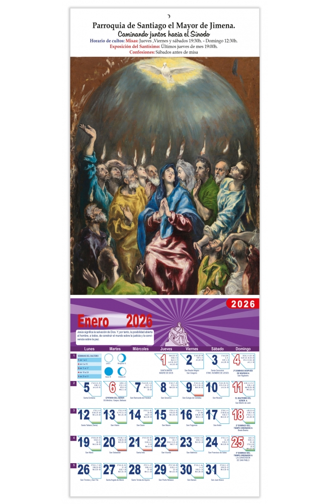 Calendario vertical de pared "Pentecostés" (El Greco)