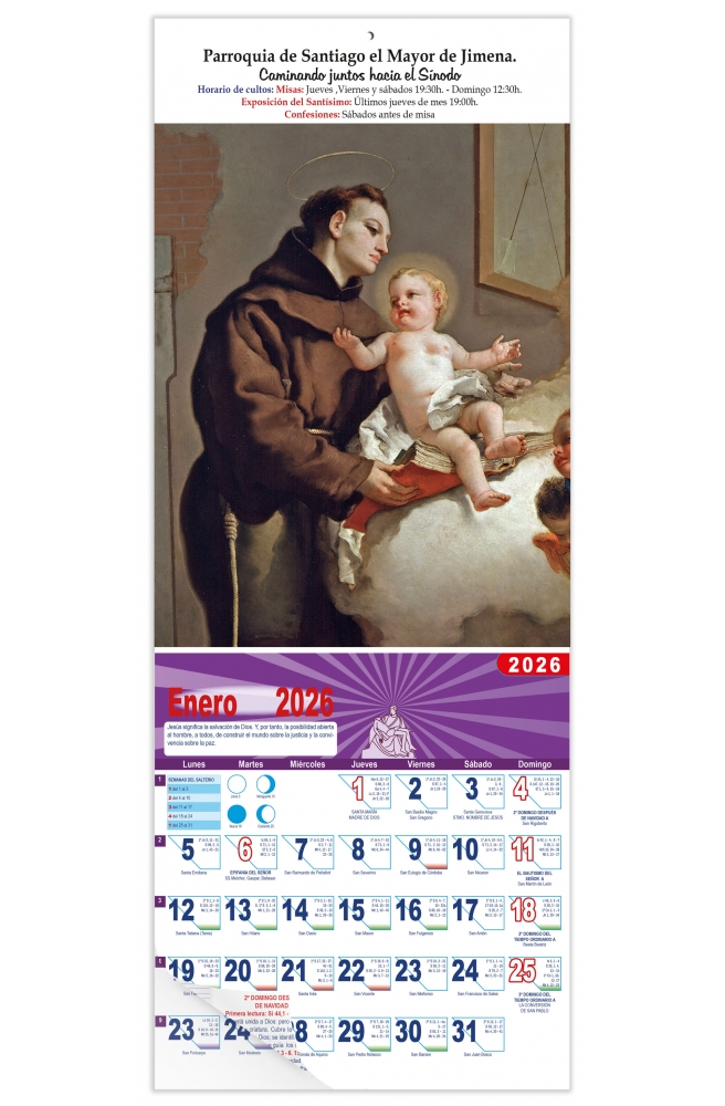 Calendario vertical de pared "San Antonio de Padua" (Tiepolo)