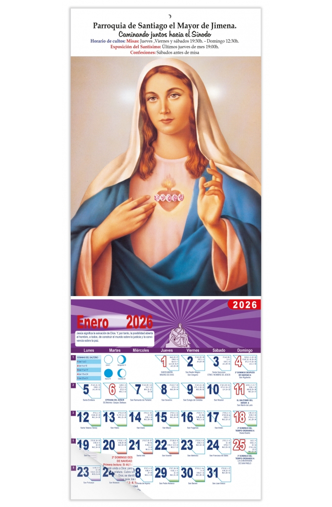 Calendario vertical de pared "Inmaculado Corazón de María"