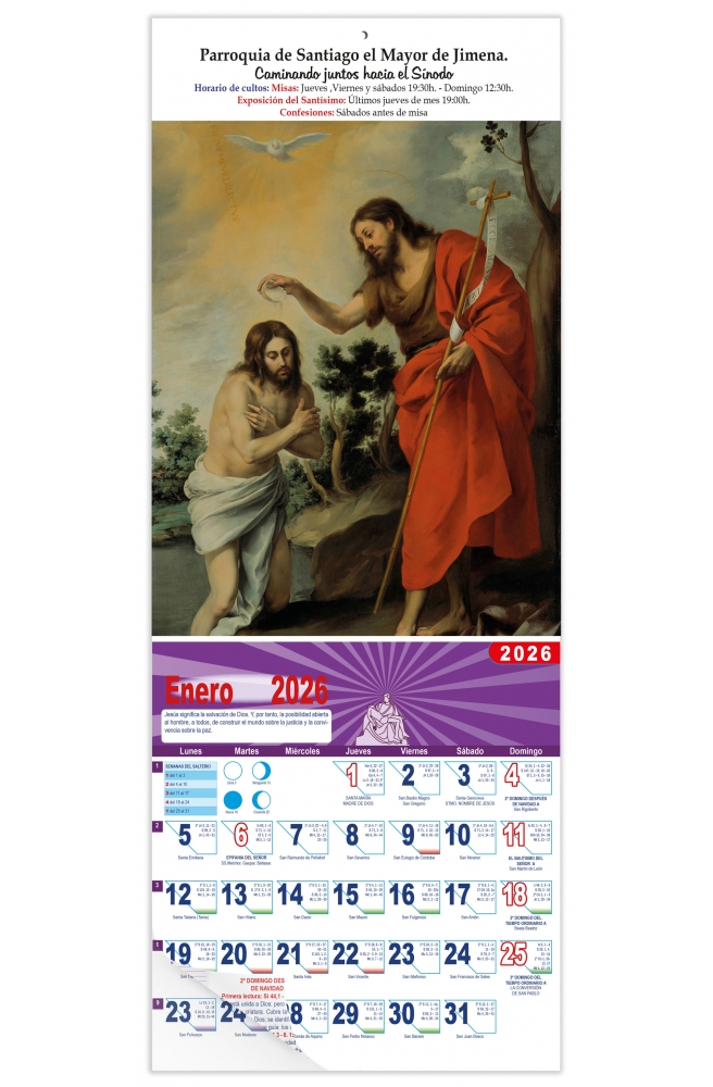 Calendario vertical de pared "El Bautismo del Señor" (Murillo)