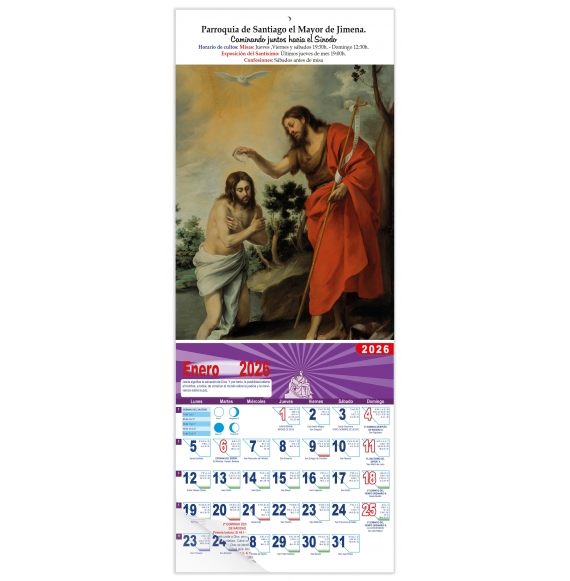Calendario vertical de pared "El Bautismo del Señor" (Murillo)