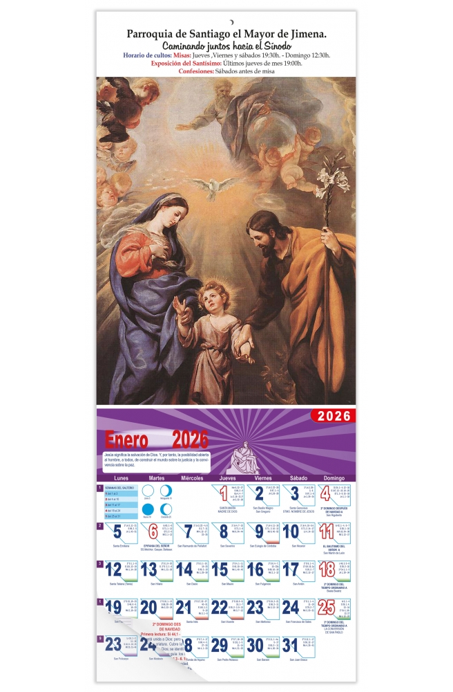Calendario vertical de pared "La Sagrada Familia" (Claudio Coello)