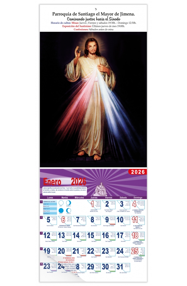 Calendario vertical de pared "Cristo de La Divina Misericordia"