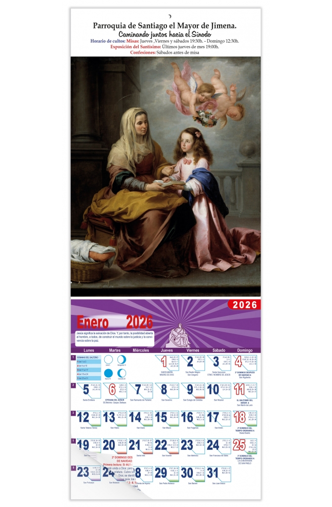 Calendario vertical de pared "Santa Ana y la Virgen"(Murillo)
